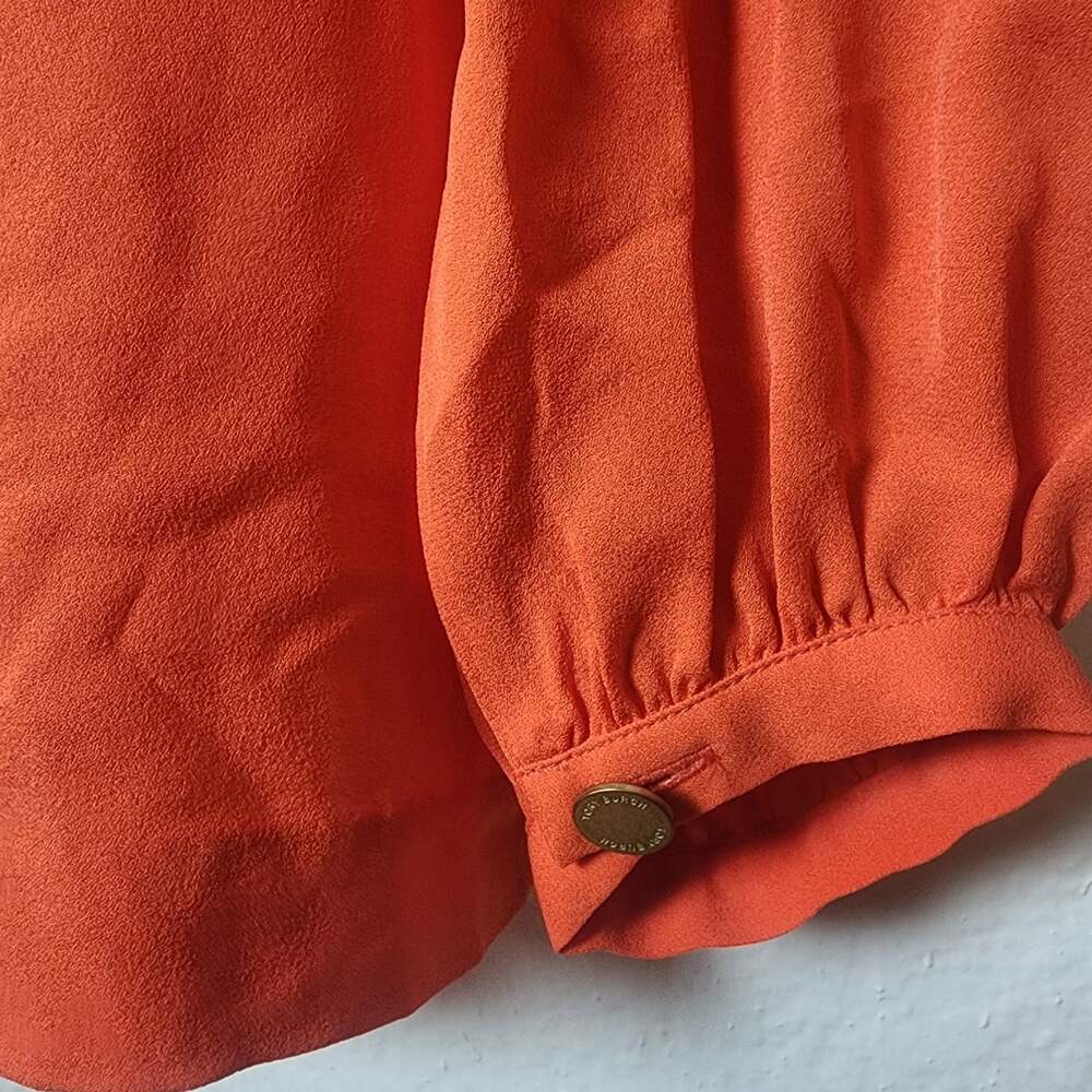 Tory Burch Blouse Womens 6 Orange Silk Long Sleeve Scoop Neck Top Pullover - Picture 9 of 11